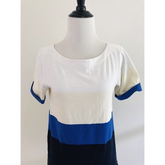 J Crew | Womens Size XS Blue Colorblock Shift Dress Short Roll Sleeves Crew Neck - Picture 2 of 9
